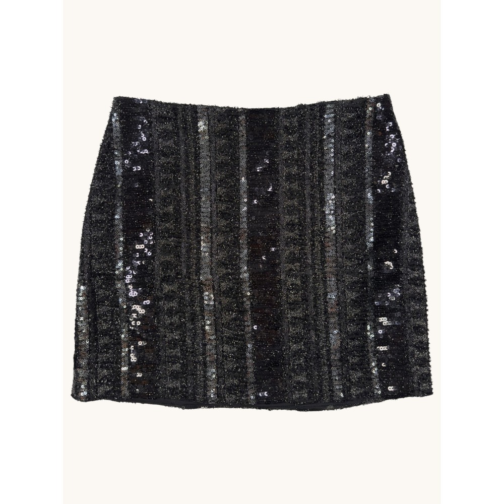 Express Black Silver Sequin Metallic Striped Mini Skirt Size 0 Party Holiday